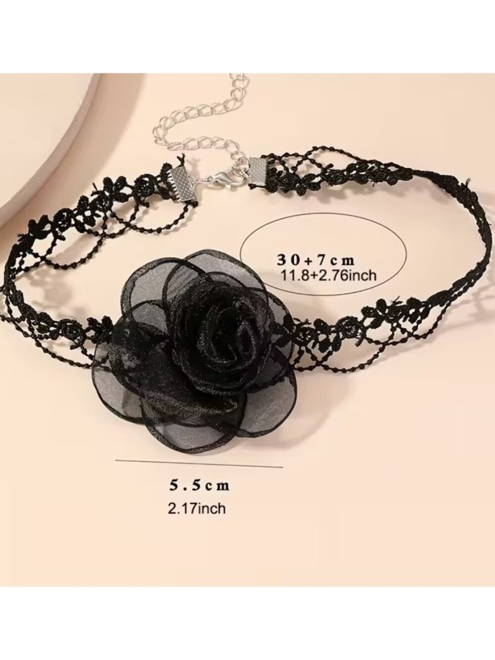 Choker Delicate Black Lace w/Black Chiffon Rose Gothic Cosplay Steampunk Party - Picture 5 of 5